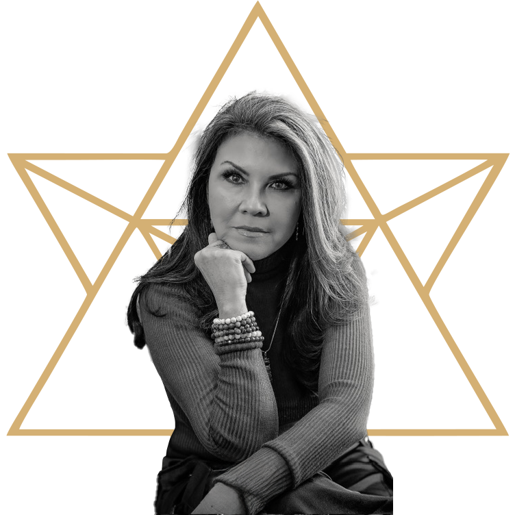 Black and White portrait of Norely with a Merkaba background<br />
